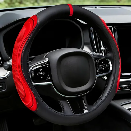 Miniatura 10 de XCBYT Funda para volante, de cuero negro, gran agarre con panal 3D, instalación rápida y sin esfuerzo, anillo interior de silicona antideslizante