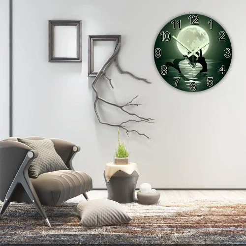 Miniatura 9 de The Geeky Days Reloj colgante de sirena con luna llena que brilla en la oscuridad, funciona con pilas, de cuarzo silencioso luminoso de 15 pulgadas