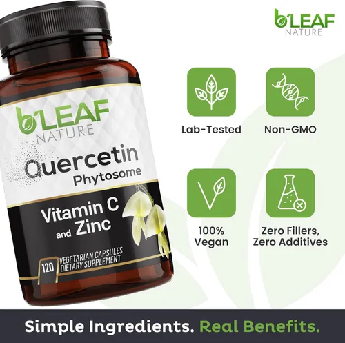 Miniatura 3 de B'LEAF NATURE Fitosoma de quercetina, 120 cápsulas – 1000 mg de quercetina de alta absorción con vitamina C y zinc – Suplemento de quercetina