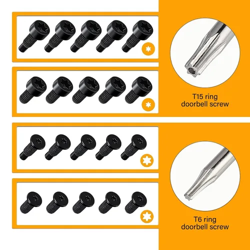 Miniatura 2 de Tornillos de repuesto para timbre – Destornillador naranja T6 T15 y + 20 tornillos para timbre de 2ª generación y Pro