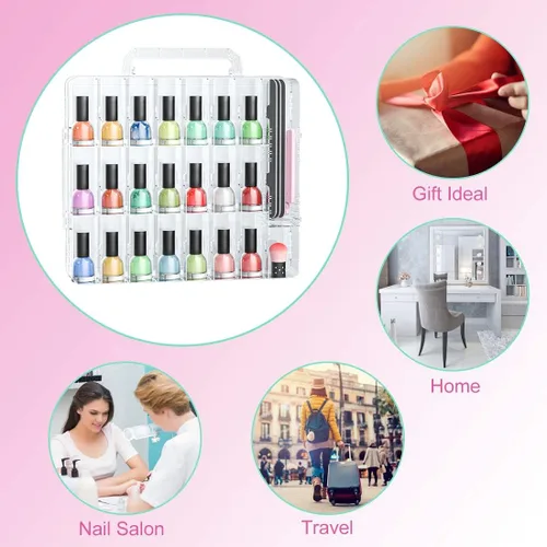 Miniatura 6 de JIASHENG Estuche organizador de esmalte de uñas para 48 botellas, soporte de almacenamiento de esmalte de uñas en gel de doble cara con divisor