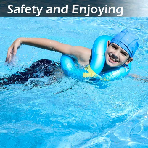 Miniatura 3 de Floaties - Chaleco de natación para niños, flotadores inflables portátiles para piscina, anillo de natación con hebilla de seguridad ajustable, Azul