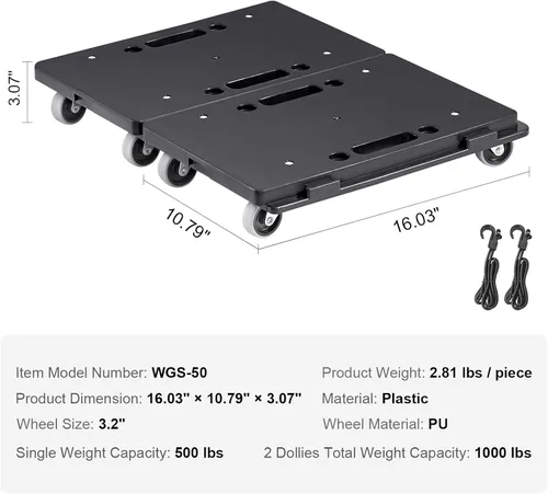 Miniatura 7 de VEVOR Carro para mover muebles, 16 x 11 pulgadas, capacidad de 500 libras, carritos para mover muebles con 4 ruedas, rodillos móviles portátiles