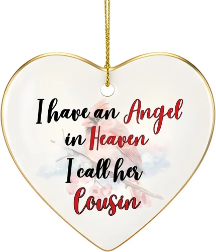 Miniatura 2 de Adorno de Navidad conmemorativo personalizado 2025 – Recuerdo de cerámica en forma de corazón – Tengo un ángel en el cielo I Call Her Primo – Regalo