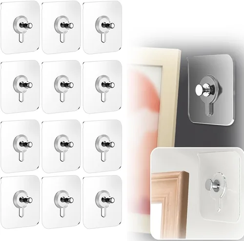 Miniatura 9 de Ganchos adhesivos sin taladros, colgadores de fotos mejorados sin clavos, ganchos adhesivos de montaje en pared para colgar, ganchos de pared sin