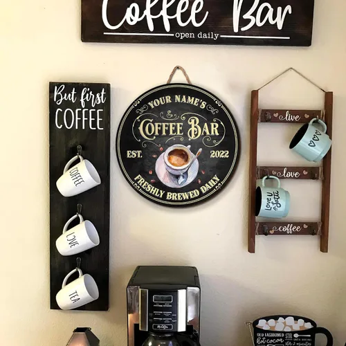 Miniatura 5 de Artsy Woodsy Letrero personalizado de madera para barra de café (no tallada o neón), placa de pared para decoración de cocina, regalos 01