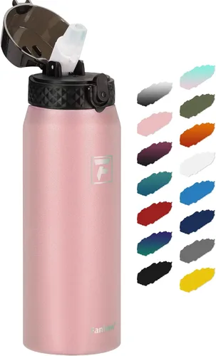 Miniatura 49 de Fanhaw Botella de agua de acero inoxidable aislada para niños de 20 onzas con tapa con popote, a prueba de fugas y antipolvo, botella de uso diario