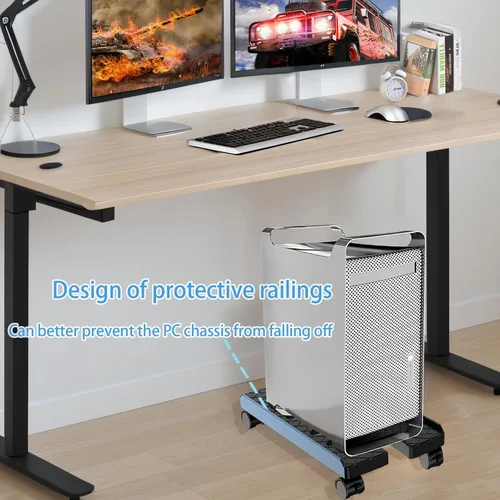 Miniatura 7 de Soporte de CPU móvil ajustable, Soporte de torre de computadora ventilado con 4 ruedas con rodamientos se adapta a la mayoría de torres de PC