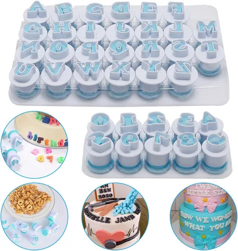 Miniatura 4 de Juego de 26 piezas de sellos para galletas con impresión, cortadores de galletas con letras del alfabeto, molde para galletas y bizcochos