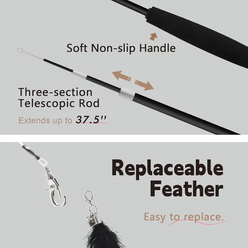 Miniatura 5 de SONGWAY Juguetes de varita para gatos de interior, juego de juguetes para gatos con varita retráctil y 6 recambios de juguetes de plumas, juguetes