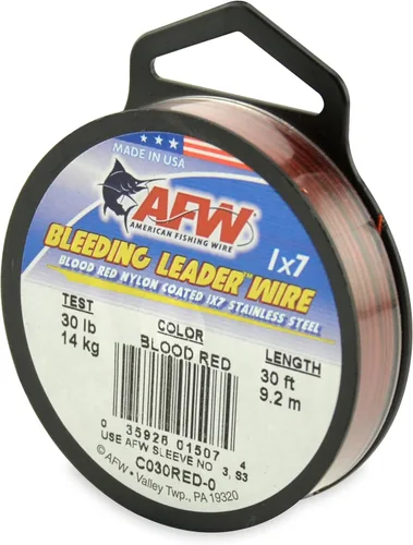 Miniatura 7 de Alambre de pesca americano líder sangrante rojo sangre nylon recubierto 1x7 alambre líder de acero inoxidable