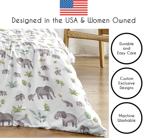 Miniatura 6 de Sweet Jojo Designs Juego de edredón individual de 2 piezas (elefantes grises) para niños/niñas, niños, ropa de cama para niños, cama en una bolsa