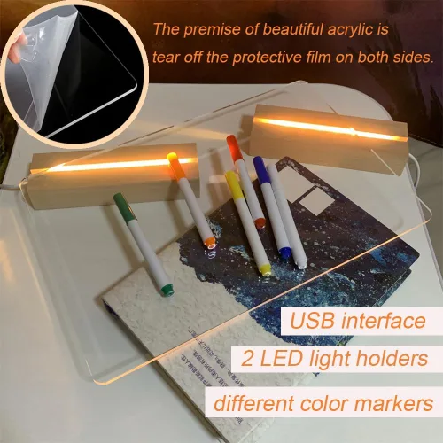 Miniatura 3 de Lumi Board - 2 juegos de tablero de dibujo LED, tablero de borrado en seco de 11.8 x 7.87 pulgadas (grueso x 1 delgado x1) tablero de dibujo