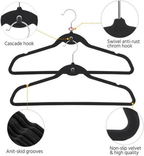 Miniatura 6 de Yaheetech Perchas de terciopelo antideslizantes en cascada – Resistentes – Perchas para trajes, ahorro de espacio, gancho giratorio de 360°