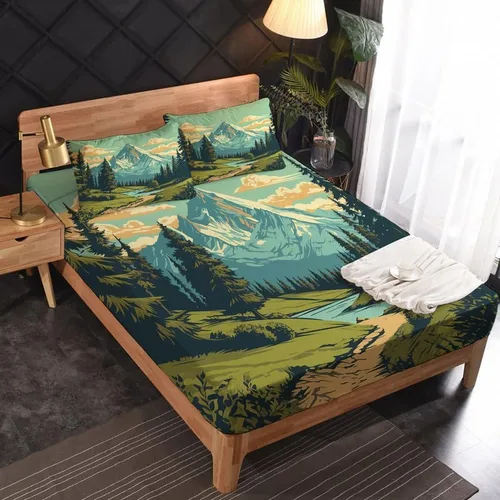 Miniatura 2 de Juego de sábanas de tamaño individual – Juego de sábanas de bosque de montaña, sábanas y fundas de almohada, microfibra suave, bolsillo profundo
