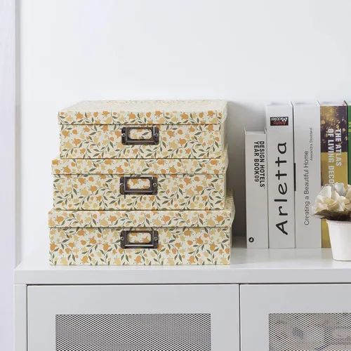 Miniatura 2 de Soul & Lane Cajas de almacenamiento decorativas de cartón con tapas, juego de 3 cajas de almacenamiento de fotos florales para decoración del hogar