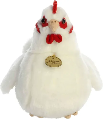 Miniatura 2 de Aurora® Adorable gallina blanca de peluche Miyoni®, detalle realista, compañía entrañable, blanco, 9 pulgadas