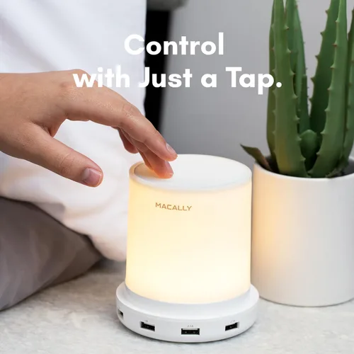 Miniatura 5 de Macally - lámpara LED para escritorio, mesa de luz, mesilla de noche con 4 puertos de carga USB. 3 niveles de brillo, control táctil, luz blanca