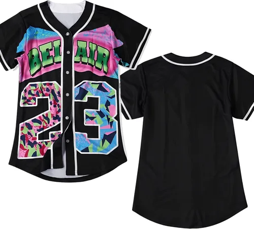 Miniatura 2 de DreamJ Traje de los años 90 para mujer, camiseta de béisbol Bel Air, ropa de fiesta de hip hop, camisa de manga corta para fiesta club
