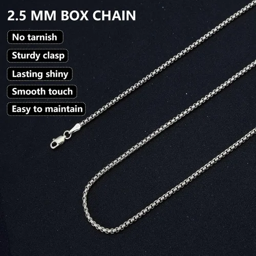 Miniatura 4 de nometo Cadena Sólida de Plata de Ley 925 Cadena de Caja Cadena de Cuerda Cierre de Langosta Cadena de Plata para Hombres Cadena de Collar de Plata