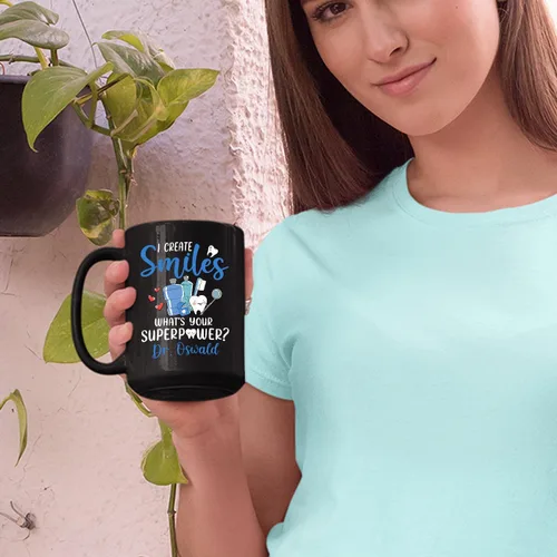 Miniatura 5 de Taza de café personalizada con texto en inglés "I Create Smiles What's Your Superpower" de 11 onzas, taza de café personalizada con nombre I Create