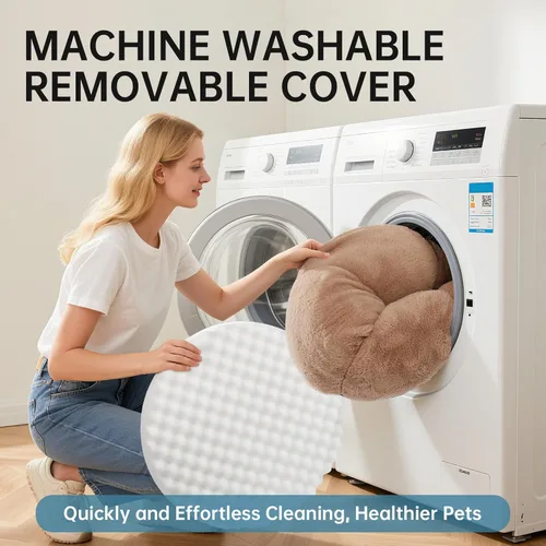 Miniatura 6 de OhGeni Cama calmante para perros y gatos de 20 pulgadas en forma de dona para mascotas pequeñas, cálida y cómoda, esponjosa, duradera, lavable a
