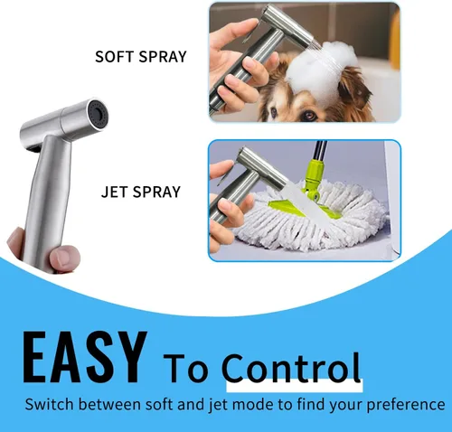 Miniatura 4 de Pulverizador de bidé de mano para inodoro, juego de rociadores de bidé de baño portátil de acero inoxidable con control de presión de agua, rociador