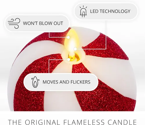 Miniatura 2 de Luminara - Vela de esfera de cuentas de cristal sin llama para las fiestas con purpurina - Bastón de caramelo rojo - Paquete de 1-4x4.25