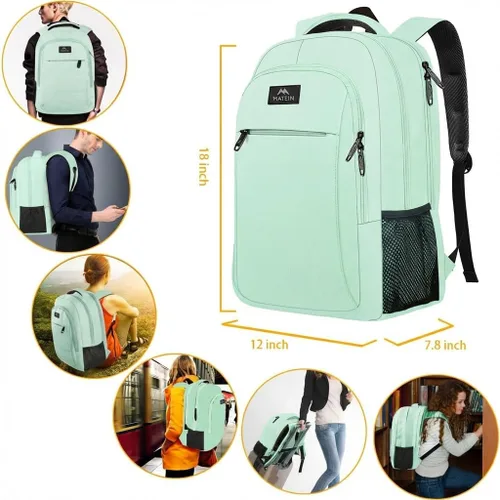 Miniatura 3 de MATEIN Mochila para laptop de 15.6 pulgadas con puerto de carga USB, mochila de viaje delgada y ligera resistente al agua para mujer Verde
