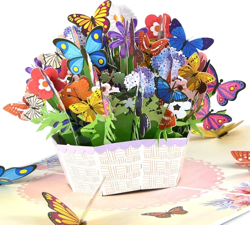 Teabug Cards Cesta de coloridas mariposas emergentes, tarjeta de cumpleaños, tarjeta del día de la madre, tarjeta de recuperación, tarjeta de