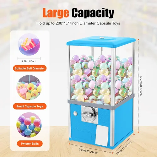 Miniatura 2 de Máquina de Chicles, Máquinas Expendedoras para Negocios, Diámetro de Bola de 1.77-1.97 Pulgadas, Capacidad de Banco de 800 Monedas, 4 Monedas de 25