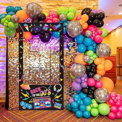 Miniatura 6 de Decoraciones para fiestas de los años 90, accesorios para cabina de fotos, marco de fiesta temática de los años 90 y accesorios para fotos, telón