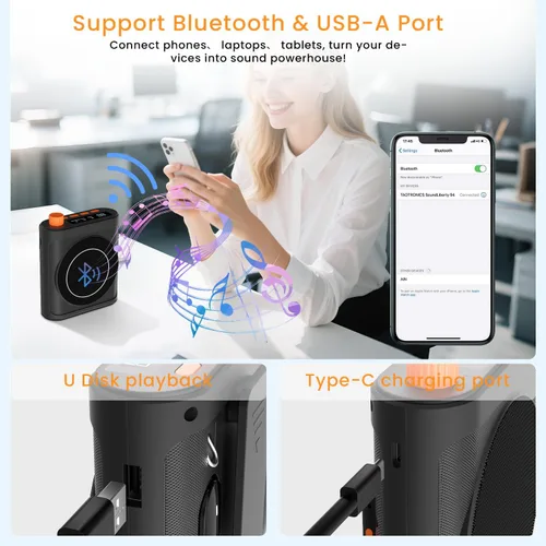 Miniatura 5 de Amplificador de voz portátil con 2 micrófonos inalámbricos para profesores y ancianos, amplificador de voz recargable de alta definición con calidad