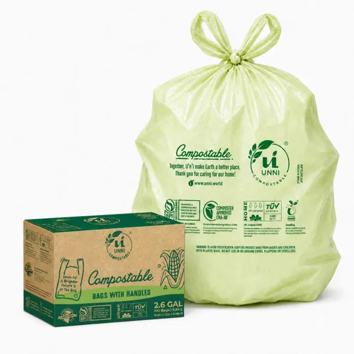 Miniatura 11 de UNNI Bolsas de basura compostables de 3 galones con asas de corbata, 100 bolsas pequeñas de compost de cocina para basura de encimera, certificadas
