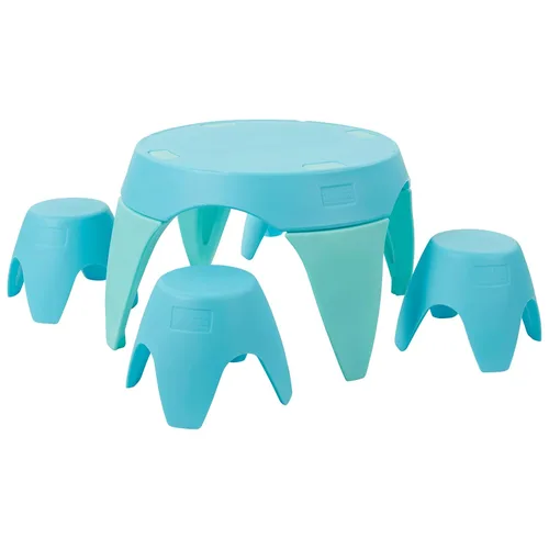 ECR4Kids Ayana - Juego de mesa y taburete, mesa y sillas para niños al aire libre, azul cian/aguamarina, 5 piezas cian/aqua