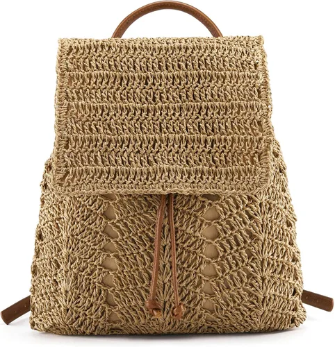 Ayliss Bolso de mano de paja para mujer, bolso de hombro de verano, tejido a mano, bolso de mano para playa, bolsa de hobo, Caqui, S