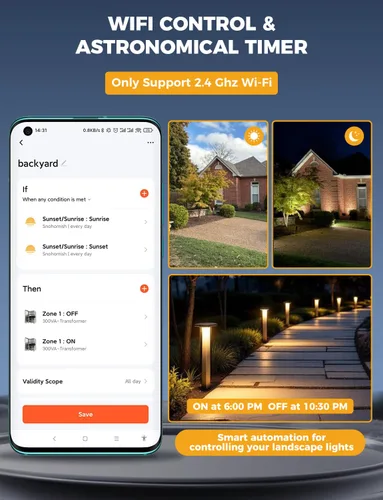 Miniatura 4 de COLOER Transformador de iluminación de paisaje de bajo voltaje Wi-Fi de 300 W, 2.4 GHz, transformador inteligente de bajo voltaje con 3 zonas, 120 V