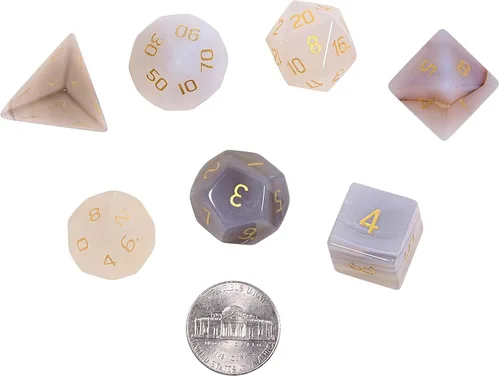 Miniatura 2 de rockcloud Juego de 7 dados poliédricos DND de cristal de ágata gris, dados hechos a mano con caja de dados para juegos de mesa RPG MTG, decoración