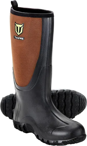 TIDEWE Botas de goma para hombres, multitemporada, botas de lluvia impermeables con vástago de acero, botas de caza de goma duradera de neopreno de