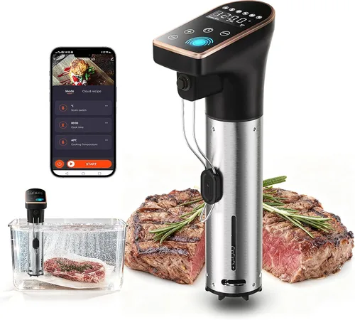 Sous Vide - Cocina de precisión de 1300 W, WiFi 2.4, circulador de inmersión silencioso con motor sin escobillas, IPX7 totalmente impermeable, 6 NI