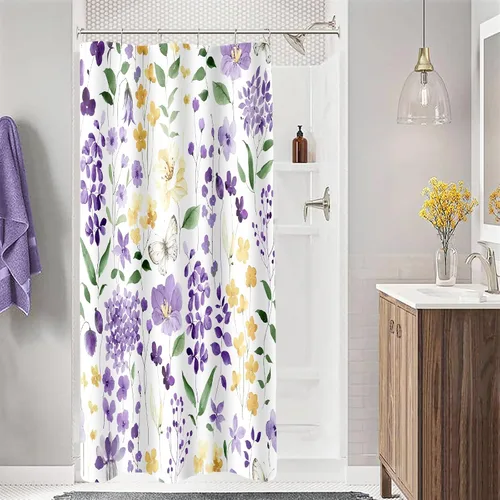 Miniatura 14 de MAYZUS Cortina de ducha con flores azules acuáticas, lindas cortinas de tela con flores para baño, juego de cortinas de tela de aguamarina
