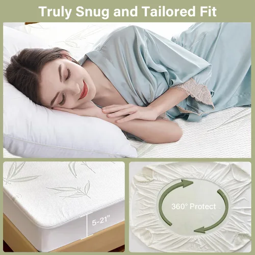 Miniatura 2 de Protector de Colchón Twin Impermeable, Funda Protectora de Colchón Lavable de Rayón de Bambú, Cubrecolchón Transpirable y Silencioso con Elástico