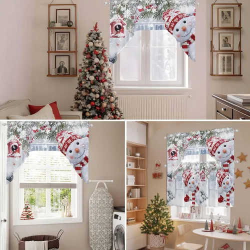 Miniatura 7 de Bonito muñeco de nieve, cenefa de cocina, cenefa con bolsillo para barra, paneles de cortina para dormitorio, sala de estar, baño, cafetería