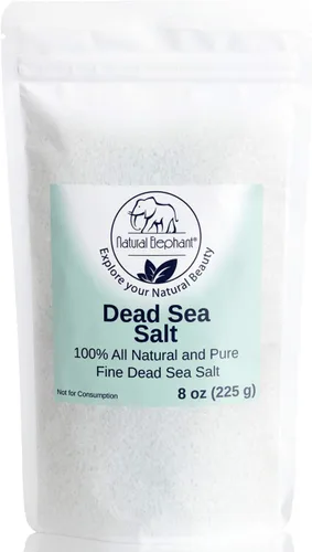 Natural Elephant Sal de baño del Mar Muerto, tamaño de viaje de 8 onzas, 100% natural y pura, grano fino, ideal para baños y remojos