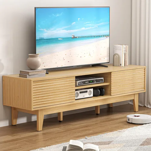 Miniatura 8 de BORNOON Soporte de TV para TV de 65 pulgadas, moderno centro de entretenimiento acanalado consola de TV con almacenamiento, consola multimedia