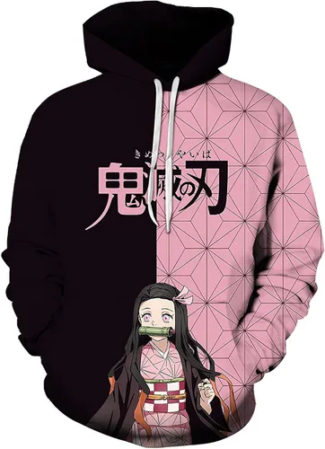 BAKUGOU Sudadera con capucha Tanjiro negra para hombre, Demon Slayer Nezuko, sudadera Kimetsu No Yaiba Tanjiro, sudadera con capucha Nezuko para