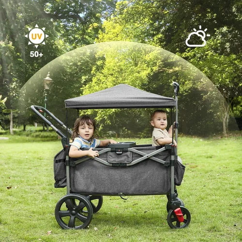 Miniatura 2 de EVER ADVANCED - Carros plegables para dos niños y carga, carro plegable colapsable con mango ajustable, toldo extraíble con arnés de 5 puntos, negro