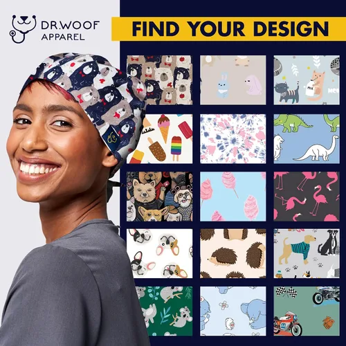 Miniatura 7 de Dr. Woof Apparel - Gorras quirúrgicas para mujeres y hombres, sombreros lavables, enfermeras, otros trabajadores de la salud, coloridos con botones