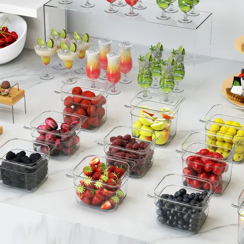 Miniatura 6 de Paquete de 12 bandejas de plástico para alimentos con tapa, tamaño 1/6 de 6 pulgadas de profundidad, recipientes transparentes de almacenamiento