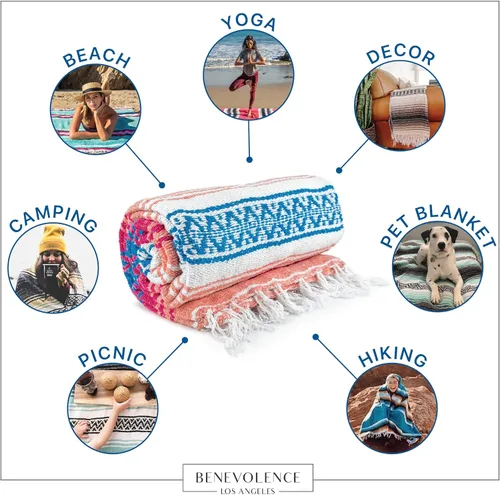 Miniatura 4 de Manta mexicana tipo sarape, tejida a mano, perfecta para usarse como tapete de yoga, manta de playa, manta de picnic, montura de caballo